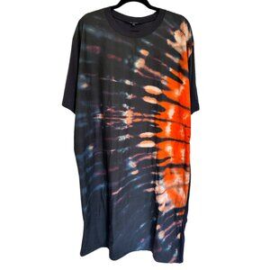 Tie-Dye Shift Dress in Black and Orange